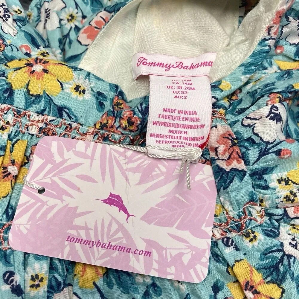 NWT TOMMY BAHAMA blue multicolor floral flutter sleeves baby girl dress 24M